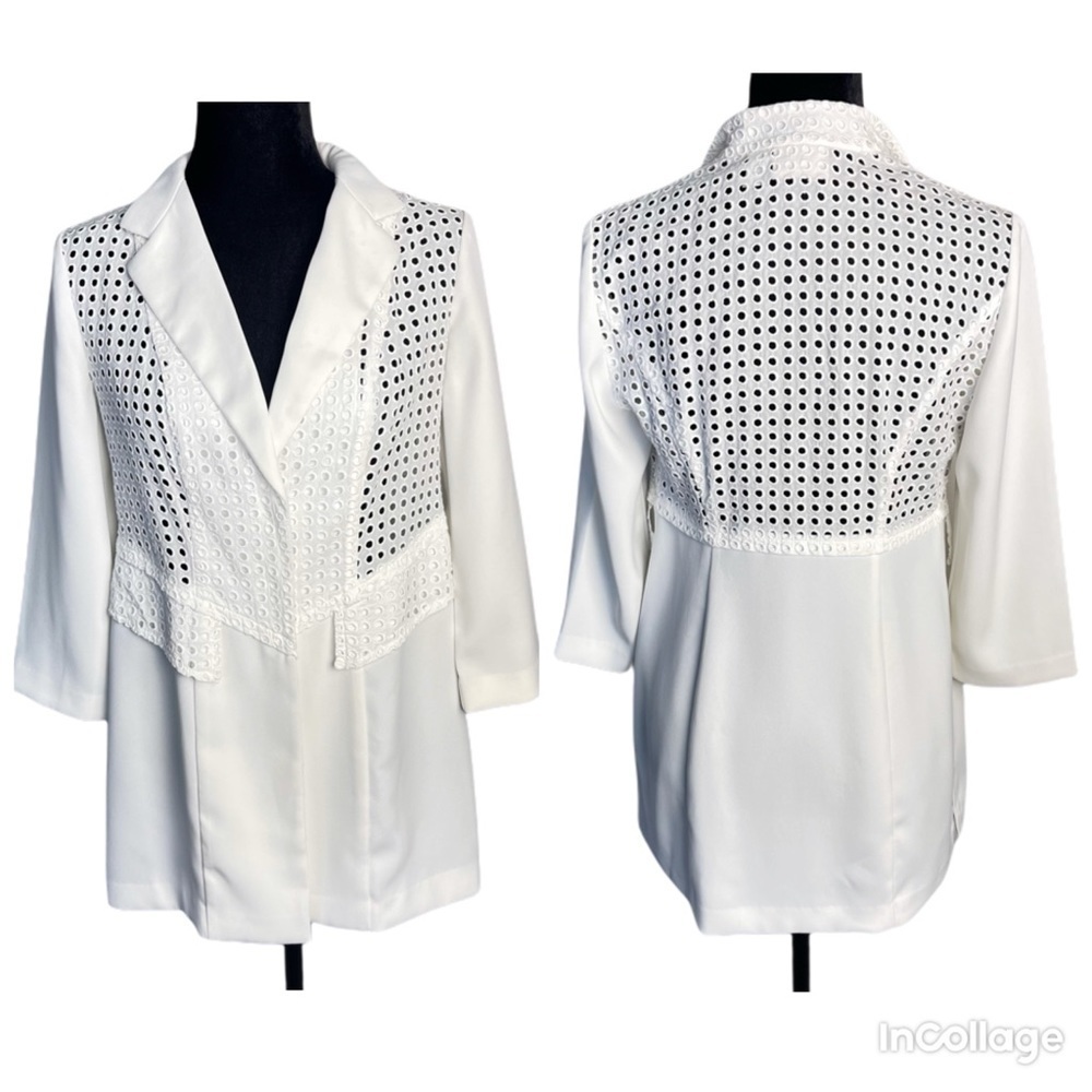 ✅ Chico’s Women’s Jacket Eyelet Antique White 3/4 Sleeve Size 1 / M